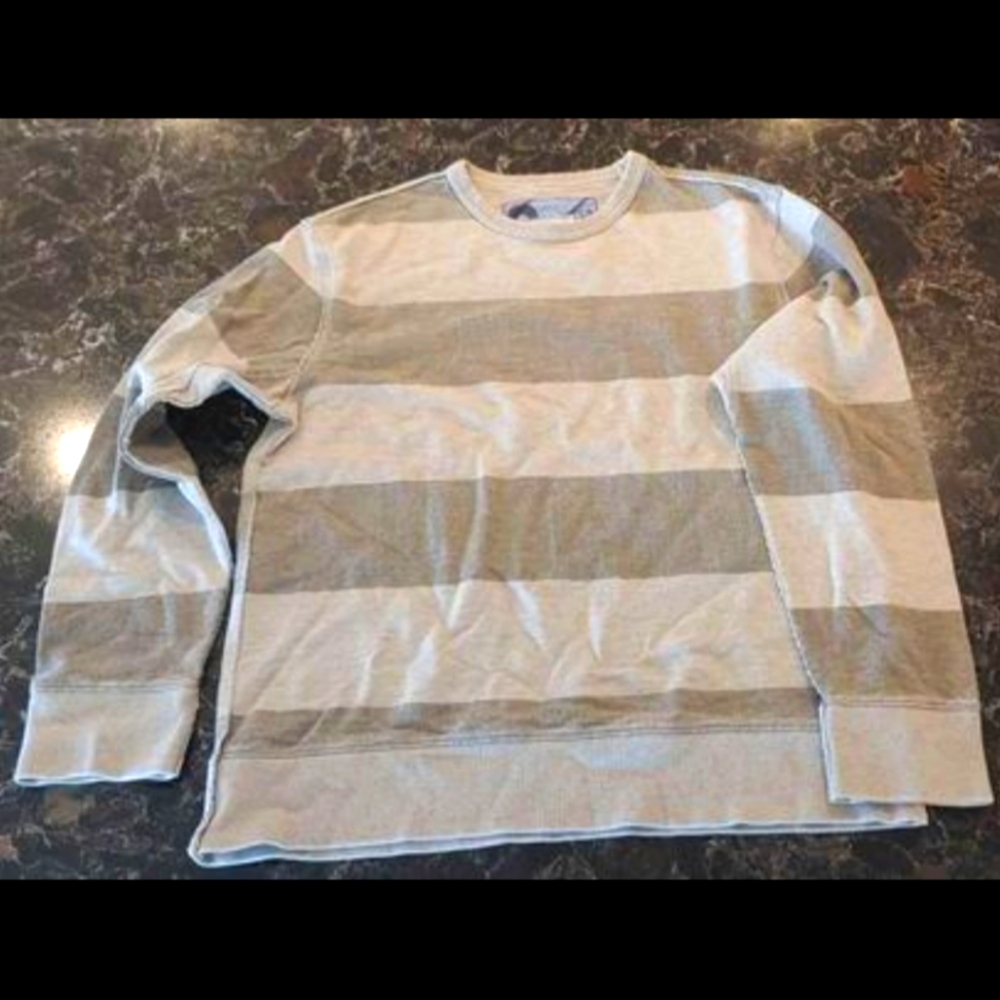 EUC GAP Men's Size Medium Tan and Sand Stripe Pullover Crewneck Sweater